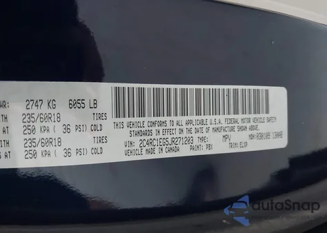 2018 Chrysler Pacifica Touring L Plus z USA, uszkodzony, nr VIN 2C4RC1EG5JR271203